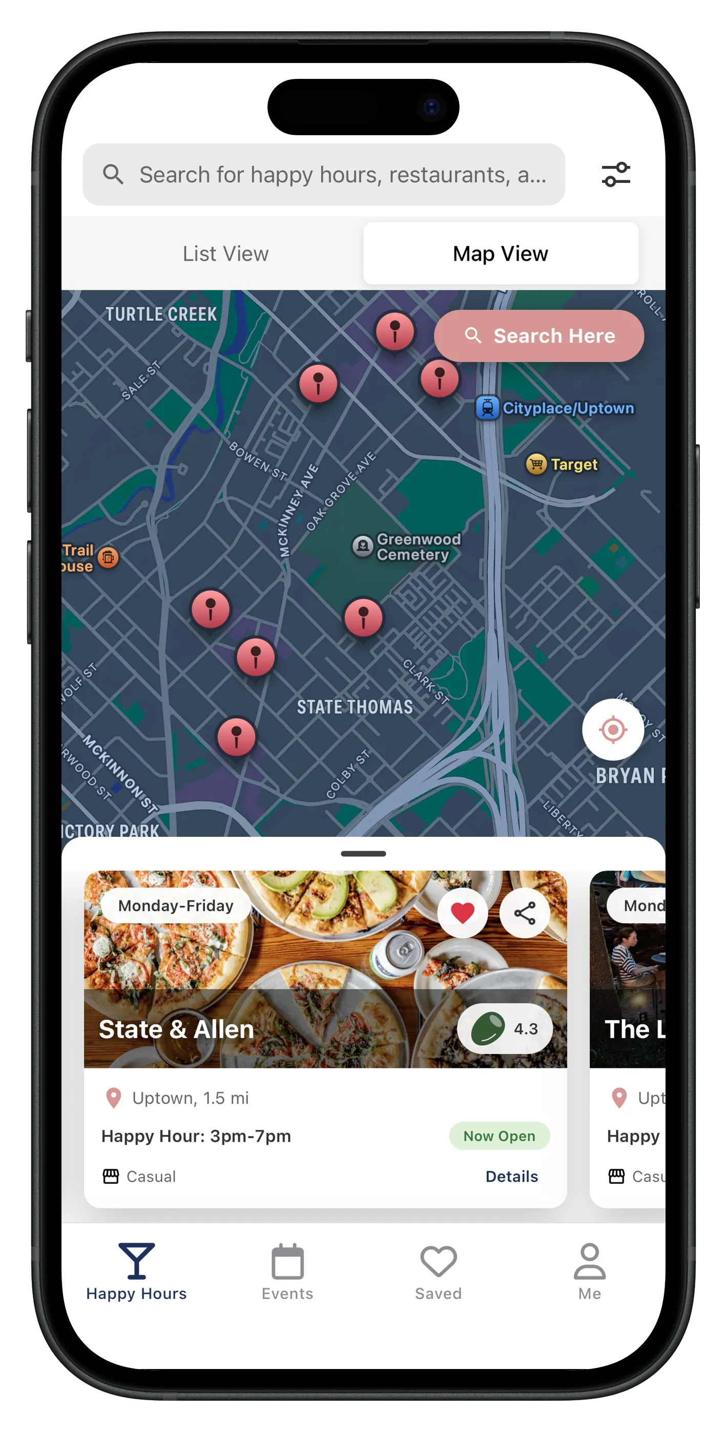 SipScout map view of venues nearby